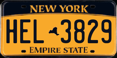 NY license plate HEL3829