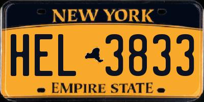 NY license plate HEL3833