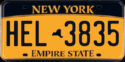NY license plate HEL3835