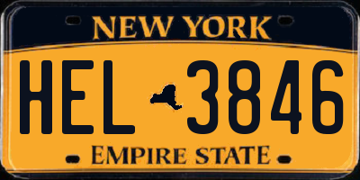 NY license plate HEL3846