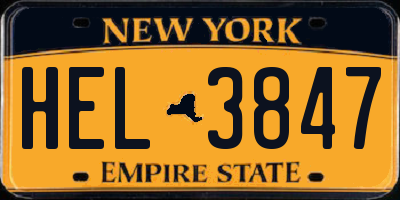 NY license plate HEL3847