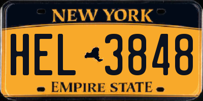 NY license plate HEL3848