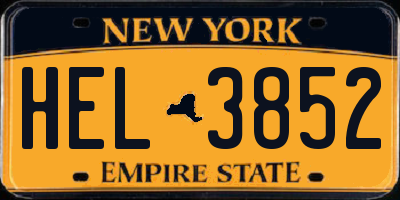 NY license plate HEL3852
