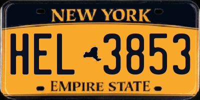 NY license plate HEL3853