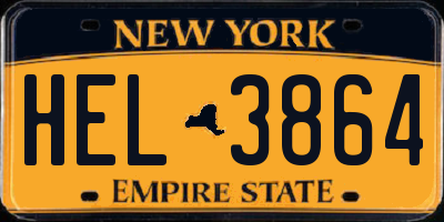 NY license plate HEL3864