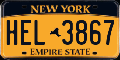 NY license plate HEL3867