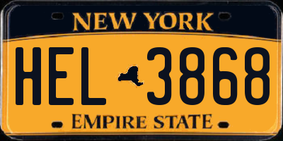 NY license plate HEL3868