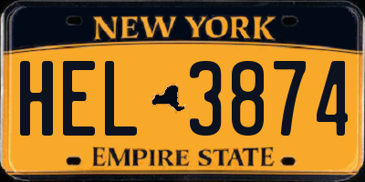 NY license plate HEL3874