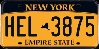 NY license plate HEL3875