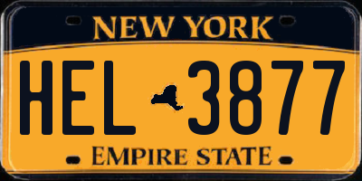 NY license plate HEL3877