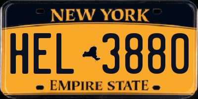 NY license plate HEL3880
