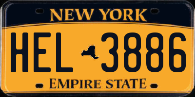 NY license plate HEL3886