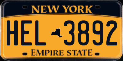 NY license plate HEL3892