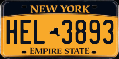 NY license plate HEL3893