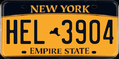 NY license plate HEL3904