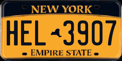NY license plate HEL3907