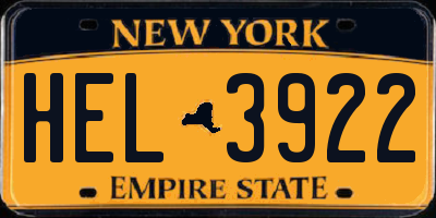 NY license plate HEL3922