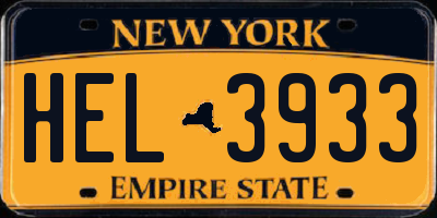 NY license plate HEL3933