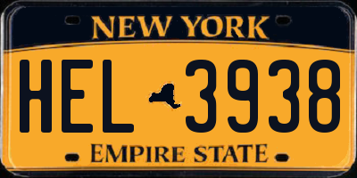 NY license plate HEL3938