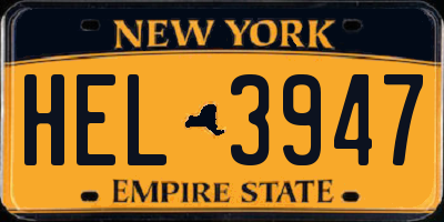 NY license plate HEL3947