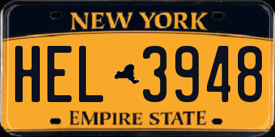 NY license plate HEL3948