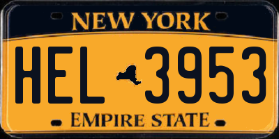 NY license plate HEL3953
