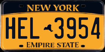 NY license plate HEL3954