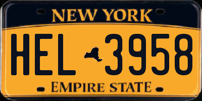 NY license plate HEL3958