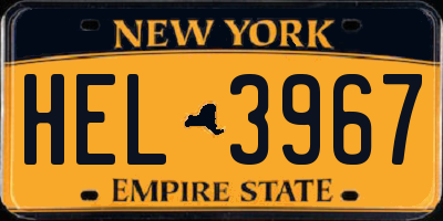 NY license plate HEL3967