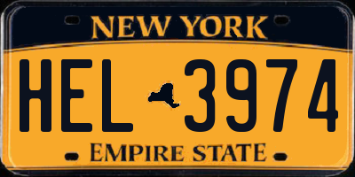NY license plate HEL3974