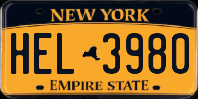 NY license plate HEL3980