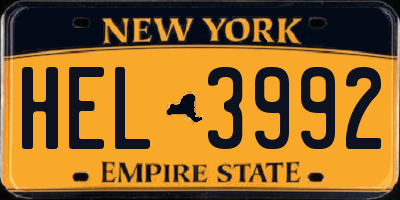 NY license plate HEL3992