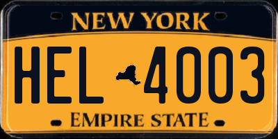 NY license plate HEL4003
