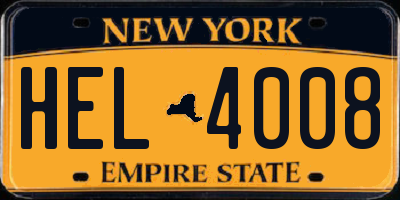 NY license plate HEL4008