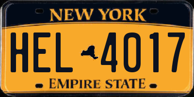 NY license plate HEL4017