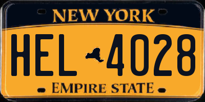 NY license plate HEL4028