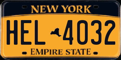 NY license plate HEL4032