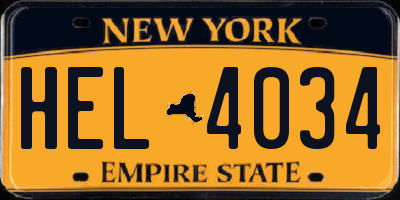 NY license plate HEL4034