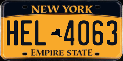 NY license plate HEL4063