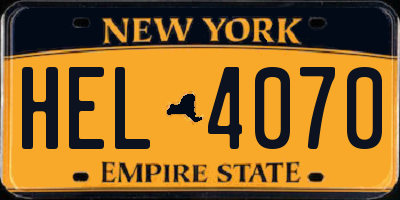 NY license plate HEL4070