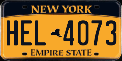 NY license plate HEL4073