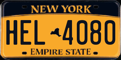 NY license plate HEL4080