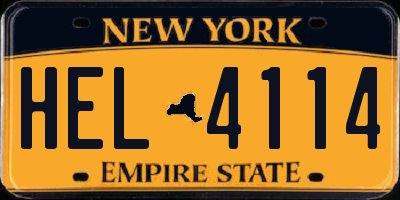NY license plate HEL4114