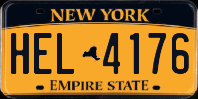 NY license plate HEL4176