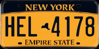 NY license plate HEL4178