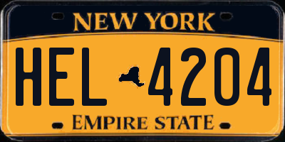 NY license plate HEL4204