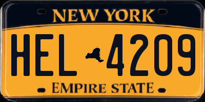 NY license plate HEL4209