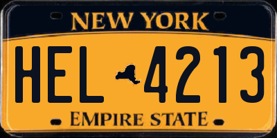 NY license plate HEL4213