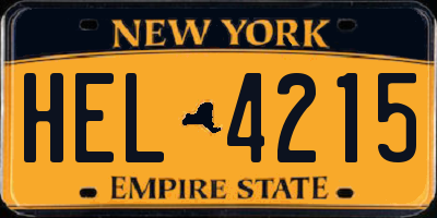NY license plate HEL4215