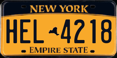 NY license plate HEL4218